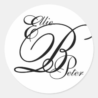 Rond Sticker Mariage Monogramme Trois lettres et noms