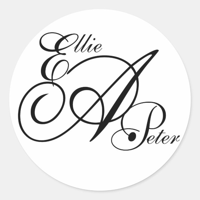 Rond Sticker Mariage Monogramme Trois lettres et noms (Devant)