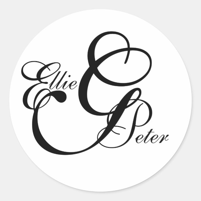 Rond Sticker Mariage Monogramme Trois lettres et noms (Devant)