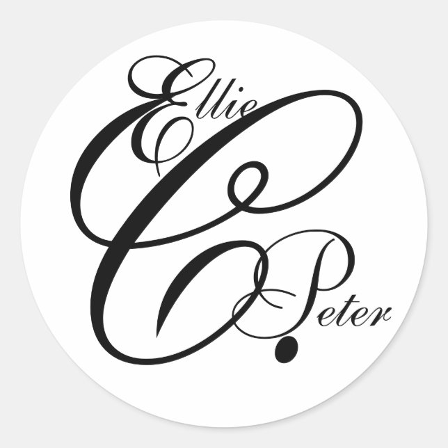Rond Sticker Mariage Monogramme Trois lettres et noms (Devant)