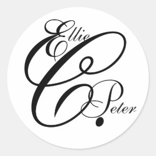 Rond Sticker Mariage Monogramme Trois lettres et noms