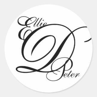 Rond Sticker Mariage Monogramme Trois lettres et noms