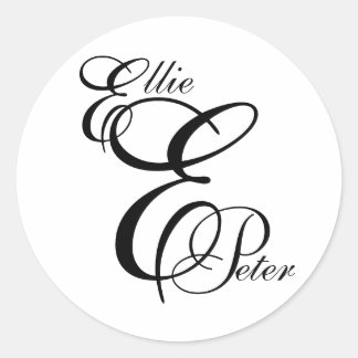 Rond Sticker Mariage Monogramme Trois lettres et noms