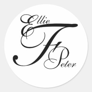 Rond Sticker Mariage Monogramme Trois lettres et noms