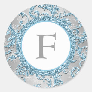 Rond Sticker Mariage monogramme Winter Wonderland