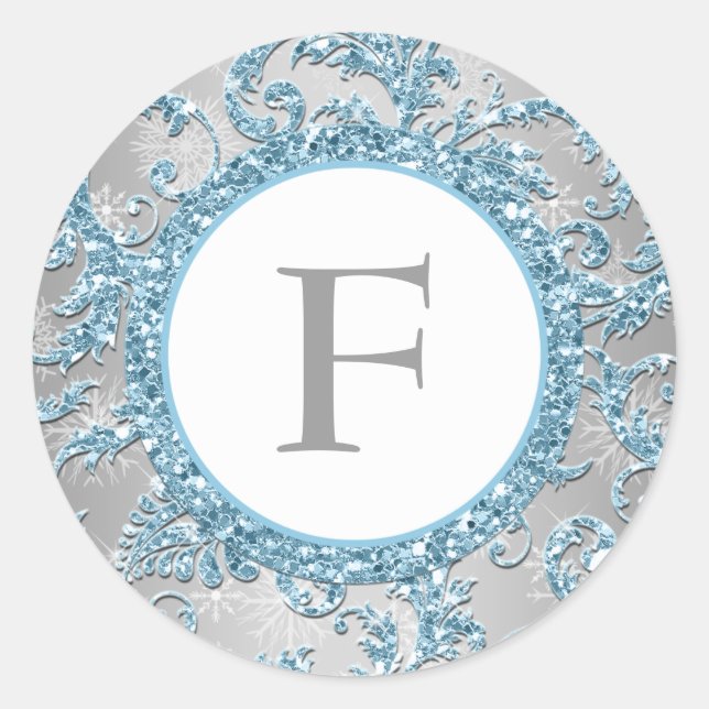 Rond Sticker Mariage monogramme Winter Wonderland (Devant)