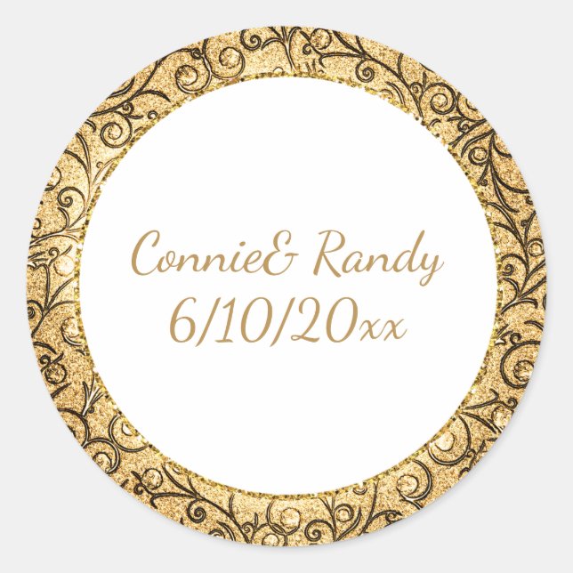 Rond Sticker Mariage Motif Monogram Elegant Gold (Devant)