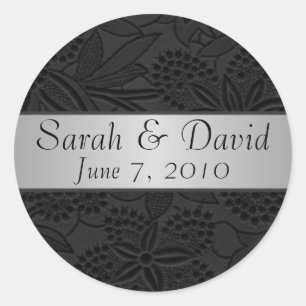 Rond sticker mariage noir avec ruban argent