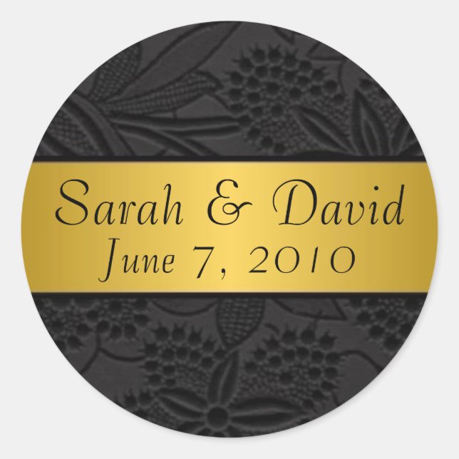 Rond sticker mariage noir avec ruban or (Devant)