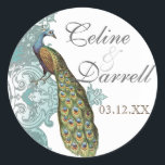 Rond Sticker Mariage Peacock Baroque ou Sceau - Bleu<br><div class="desc">DESIGN : Cette collection de mariages d'inspiration vintage possède un ensemble complet de produits et peut être créée dans plusieurs coloris. Si vous souhaitez qu'il corresponde à votre mariage, faites-le nous savoir par e-mail et nous serons heureux de vous aider. Ce design se compose d'un assortiment de lavages bleus verts...</div>