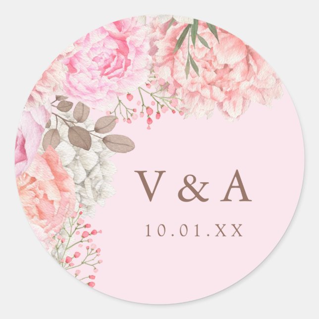 Rond Sticker Mariage Pink Peony (Devant)