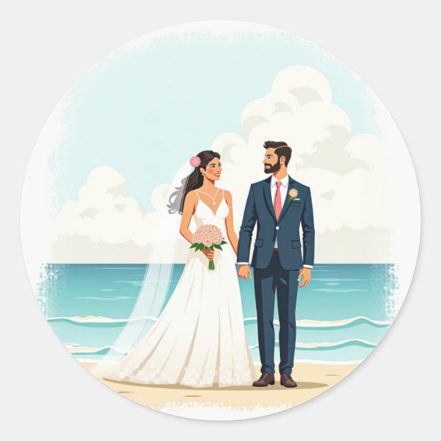 Rond Sticker Mariage Plage Couples (Devant)