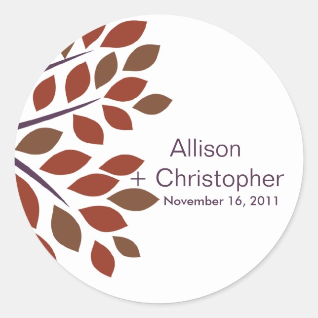 Rond Sticker Mariage Plum Fall Tree moderne (Devant)