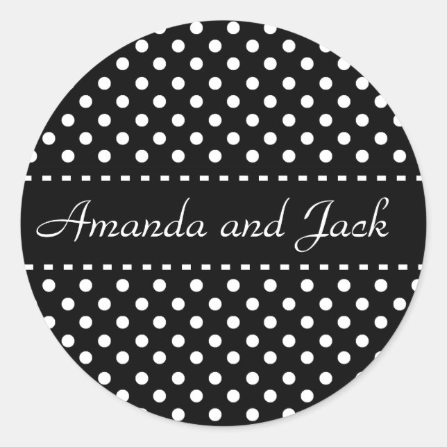 Rond Sticker Mariage Pois noir et blanc (Devant)