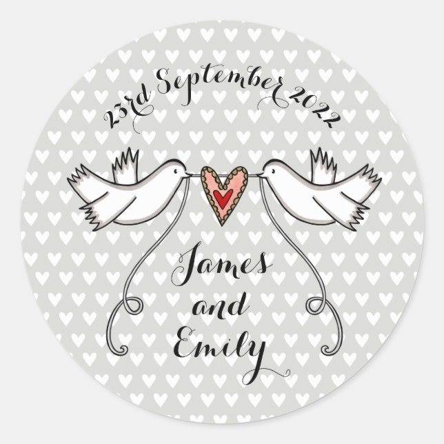 Rond Sticker Mariage pour colombes blanches personnalis (Devant)