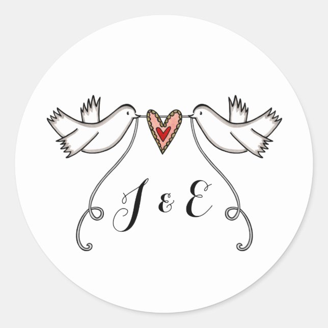 Rond Sticker Mariage pour colombes blanches personnalis (Devant)