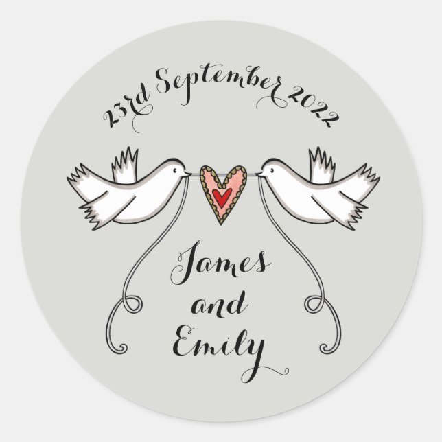 Rond Sticker Mariage pour colombes blanches personnalis (Devant)