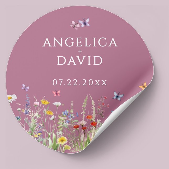 Rond Sticker Mariage pour Fleur sauvage rose pâle (Créateur téléchargé)