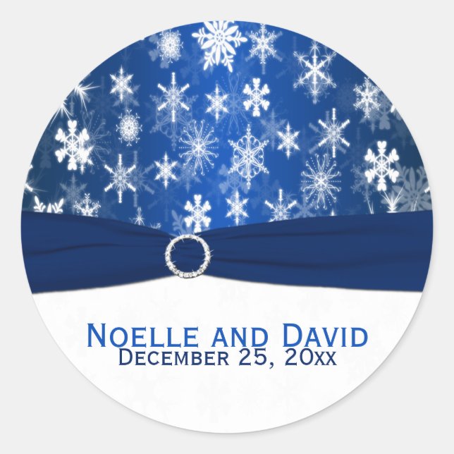Rond Sticker Mariage pour flocons de neige bleu et blan (Devant)