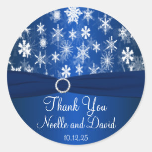 Rond Sticker Mariage pour flocons de neige bleu et blan