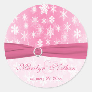 Rond Sticker Mariage pour flocons de neige rose et blan