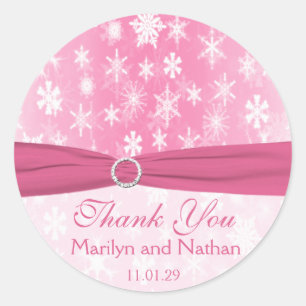 Rond Sticker Mariage pour flocons de neige rose et blan