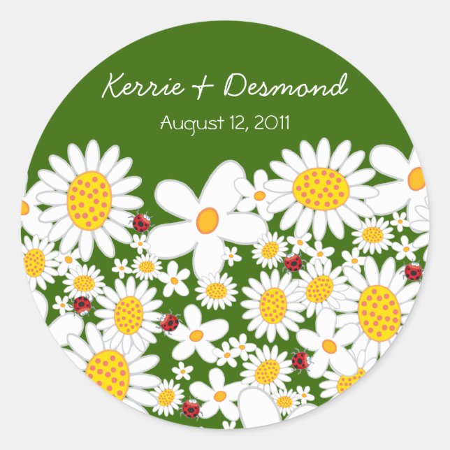 Rond Sticker Mariage pour les marguerites blanches et l (Devant)