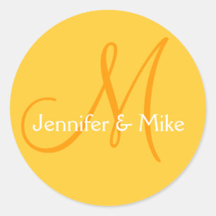 Rond Sticker Mariage pour les noms de monogrammes orang