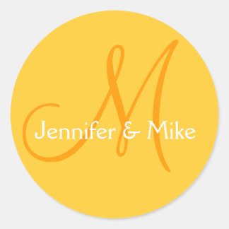 Rond Sticker Mariage pour les noms de monogrammes orang
