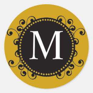 Rond Sticker Mariage pour monogramme M d'or d'automne