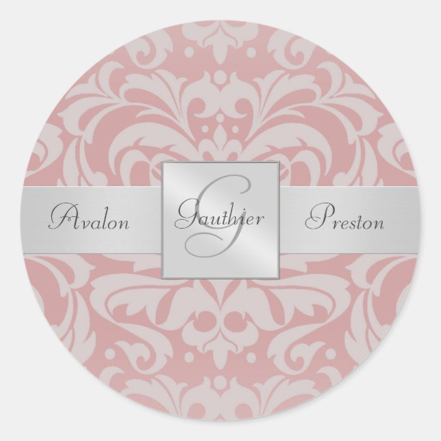 Rond Sticker Mariage pour monogramme rose élégant (Devant)