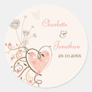 Rond Sticker Mariage pour papillon rose doux