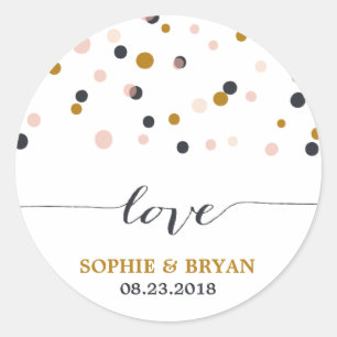 Rond Sticker Mariage pour points Confetti rose et or
