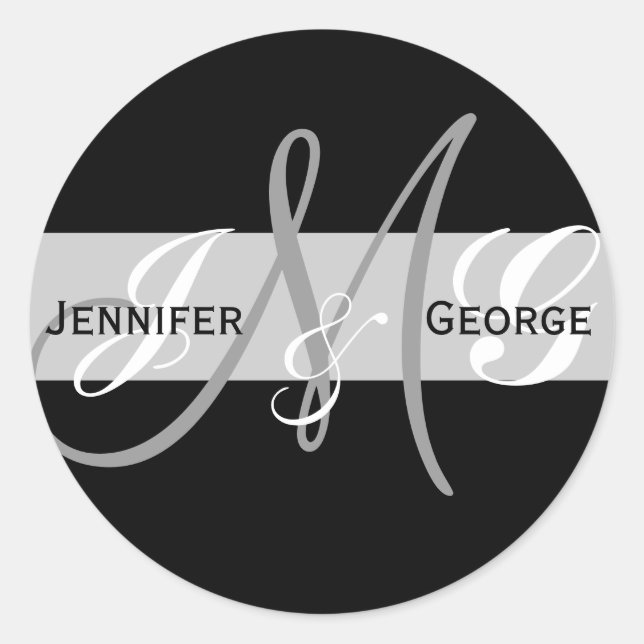 Rond Sticker Mariage pour trois lettres Monogrammes Ini (Devant)