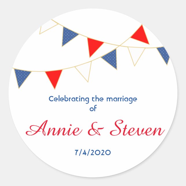 Rond Sticker Mariage Red White & Blue America (Devant)