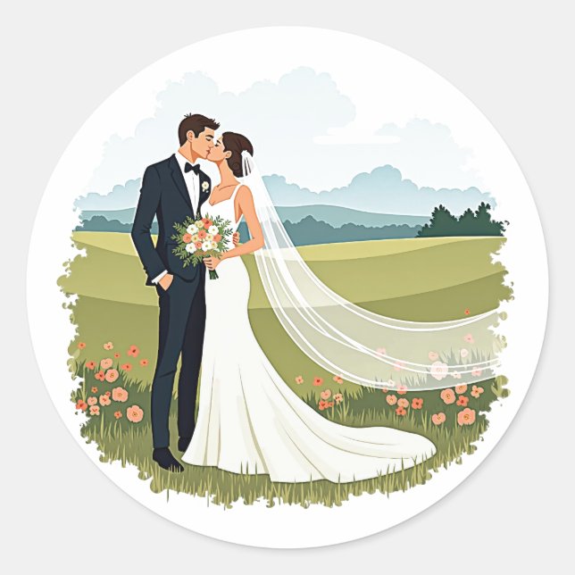 Rond Sticker Mariage romantique (Devant)