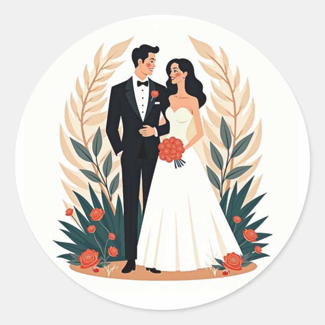 Rond Sticker Mariage romantique en couple (Devant)