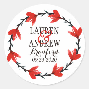 Rond Sticker Mariage Romantique Rouge Floral