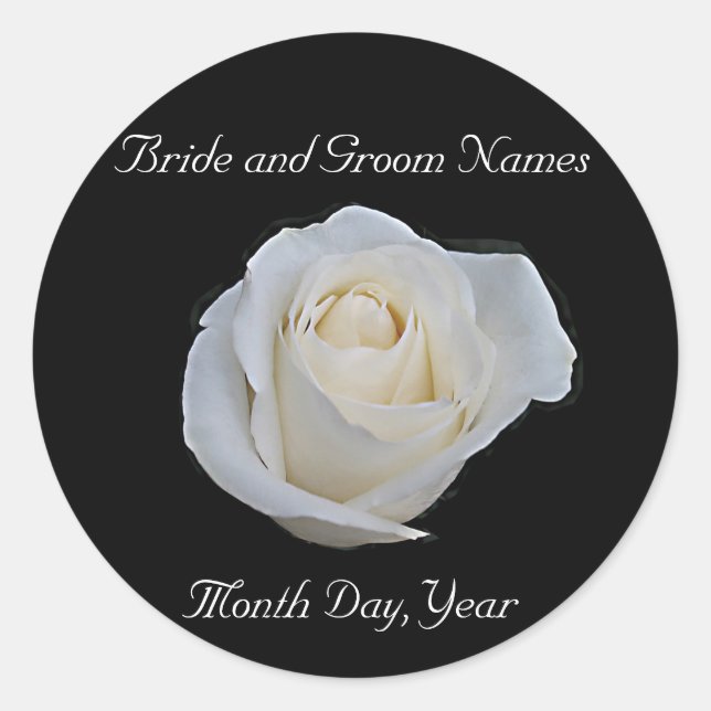 Rond Sticker Mariage Rose blanche (Devant)
