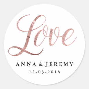 Rond Sticker Mariage Rose d'or Love