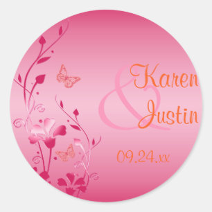 Rond Sticker Mariage rose et orange