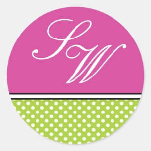 Rond Sticker Mariage rose et point vert