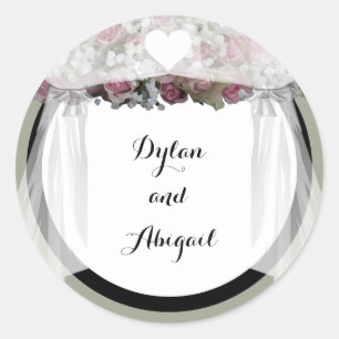 Rond Sticker Mariage rose et vert poussiéreux