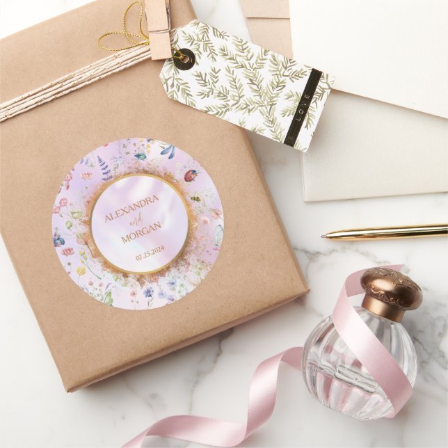 Rond Sticker Mariage rose Fleur sauvage (Cadeaux)