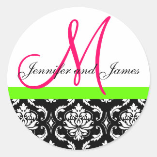 Rond Sticker Mariage rose Monogramme Damask
