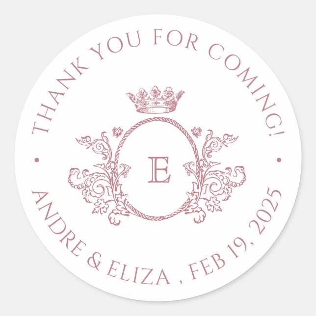 Rond Sticker Mariage rose Monogramme Or (Devant)