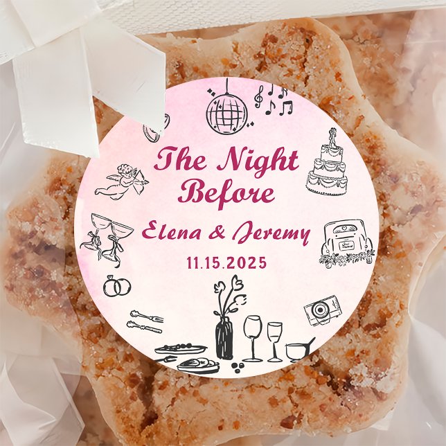 Rond Sticker Mariage Rose Whimsical Quirky Main Tirée (Créateur téléchargé)