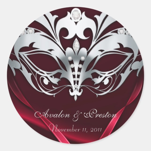Rond Sticker Mariage rouge Mascarade en argent (Devant)