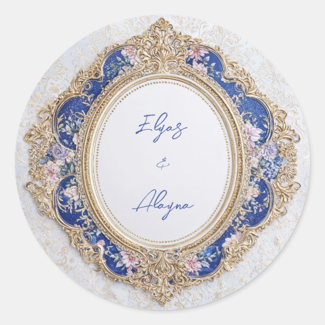 Rond Sticker Mariage Royal ovale victorien Floral (Devant)