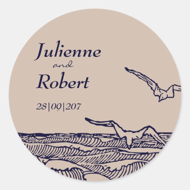 Rond Sticker Mariage Rustic Beach Ocean Waves (Devant)